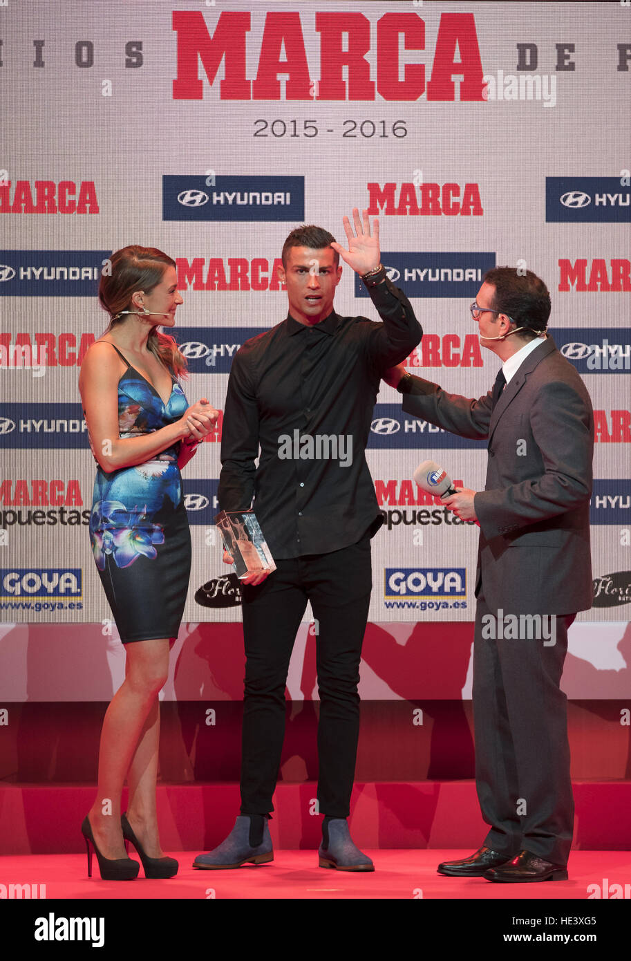 Cristiano Ronaldo receives the 'Alfredo Di Stefano Award' during the