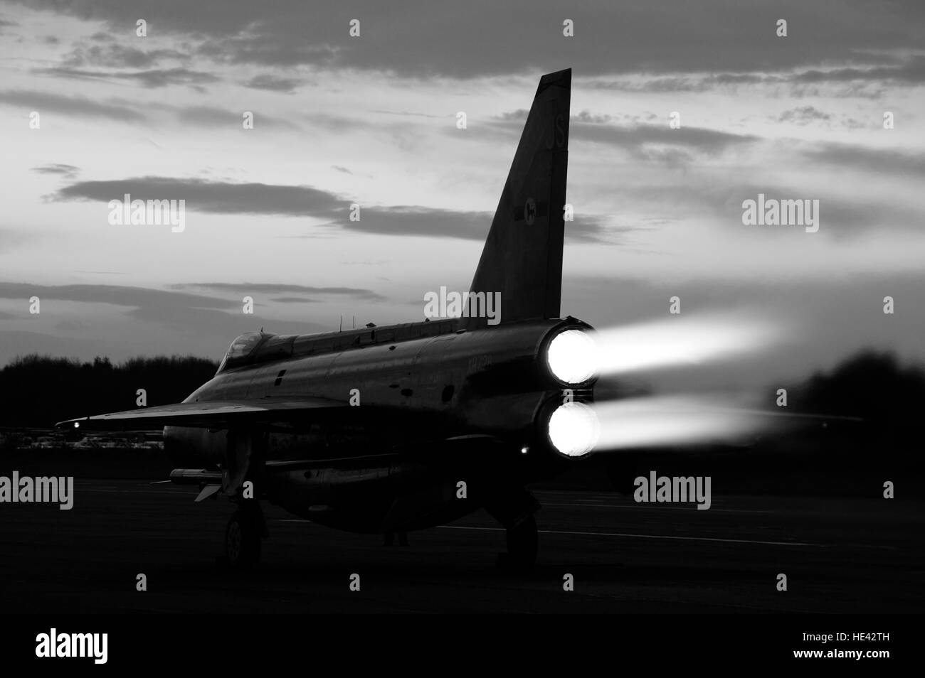 English Electric Lightning F6 XR728 with Afterburner at Bruntingthorpe, Stock Photo