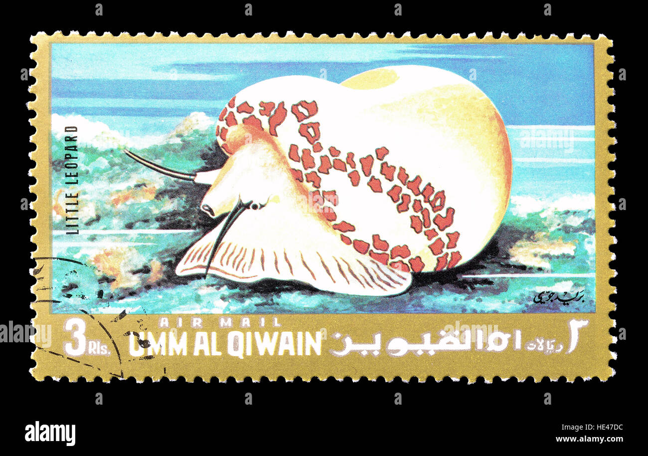 Cancelled postage stamp printed by Umm alQaiwain, that shows little