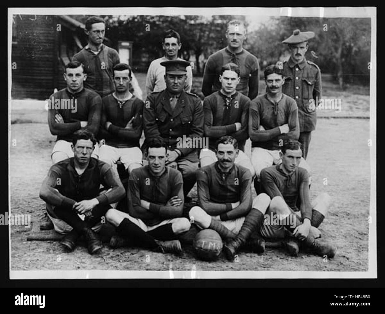 This historical photograph showcases a well-known football team in France, capturing a moment from the past. The image provides a glimpse into the history of football in France, highlighting the players and team dynamics during that era. Stock Photo
