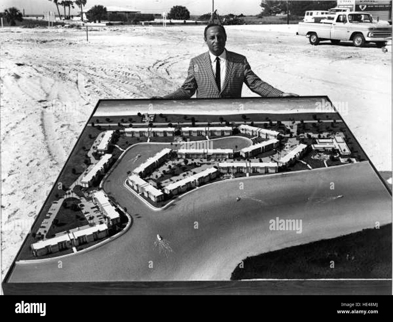 Developer with a scale model condominium development - Longboat Key Stock Photo