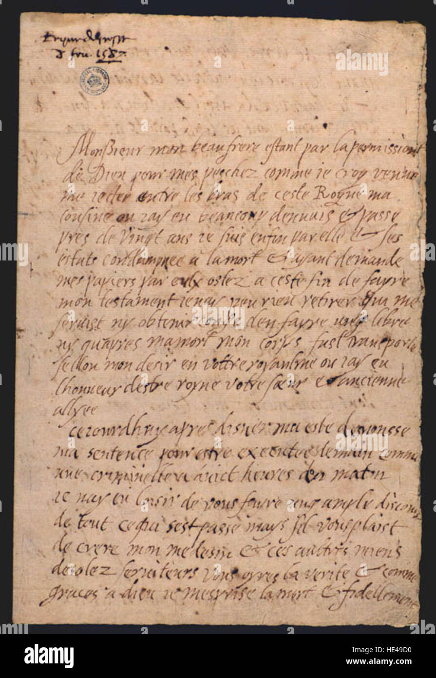 Mary queen of scots execution letter hires stock photography and