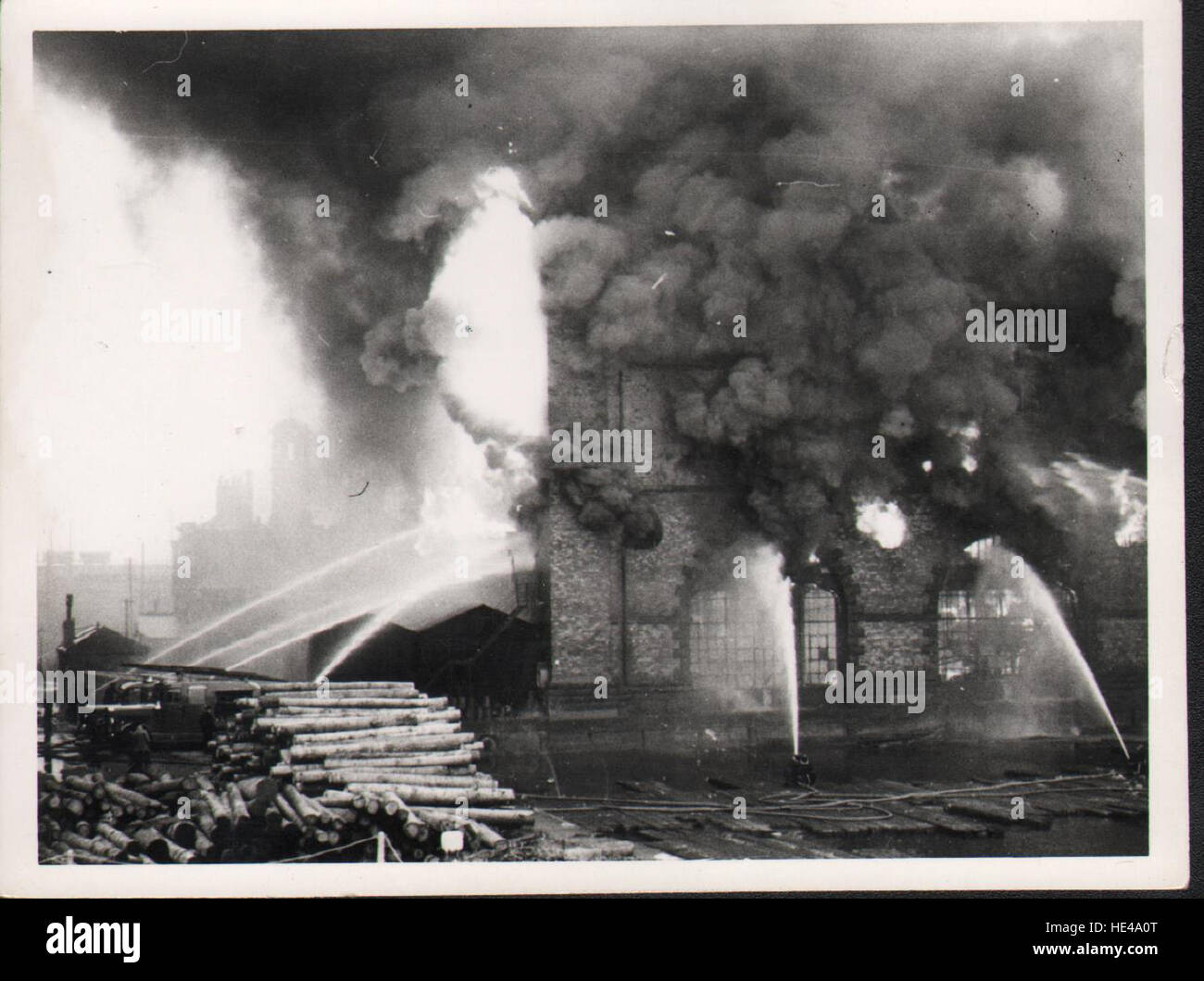 Factory Fire Aftermath This historical image depicts the aftermath of the 1954 Match Factory ...