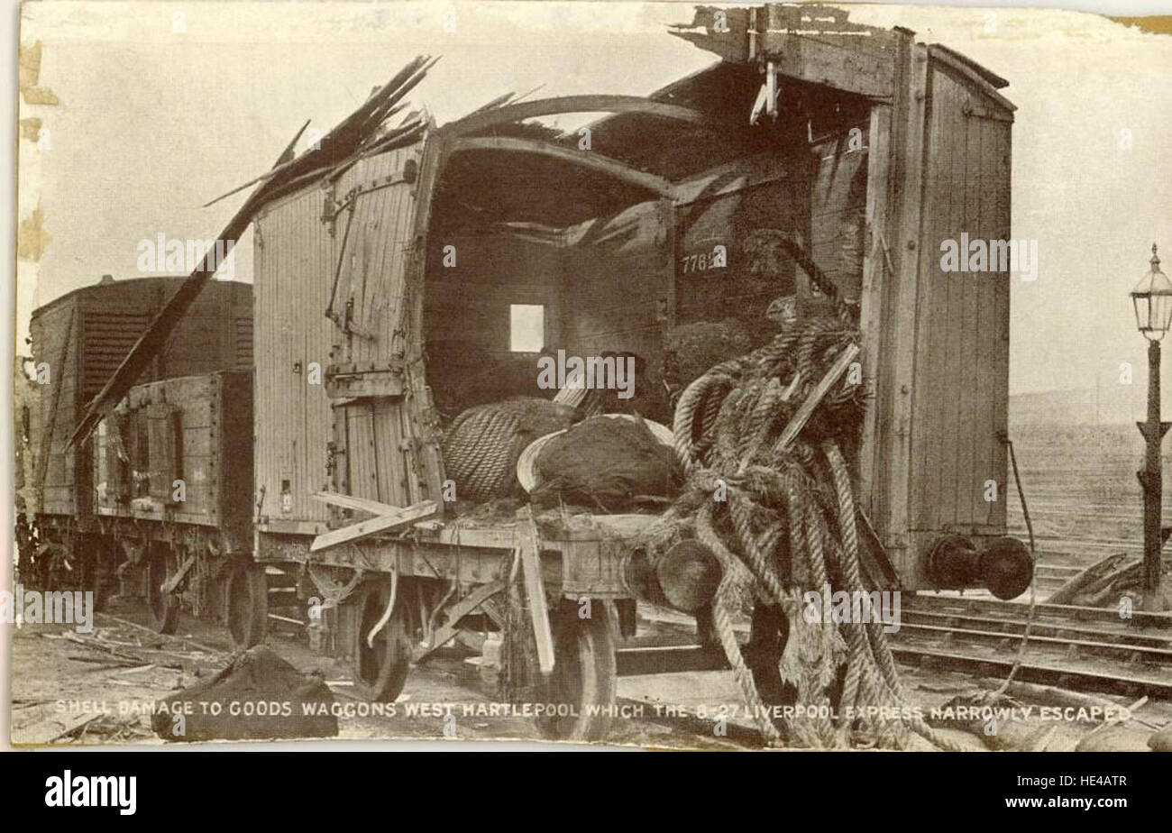 Exploded Wagons This image depicts goods wagons in Hartlepool, damaged during World War ...