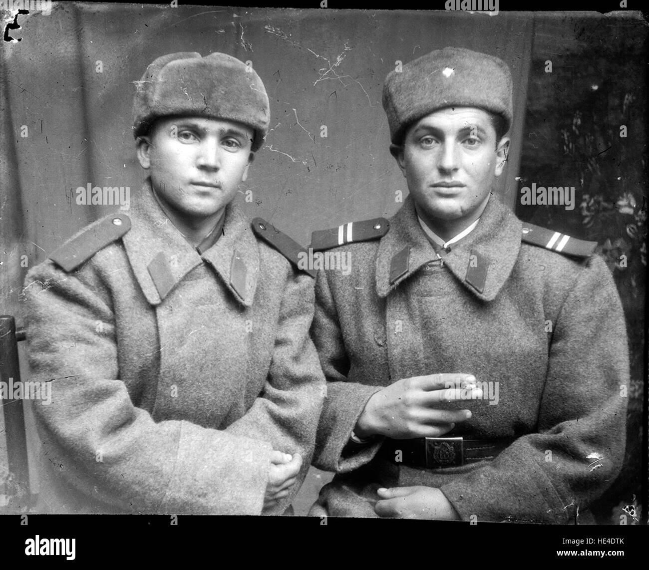 Romanian soldier and corporal, uniform M1948  Triacetate film Stock Photo