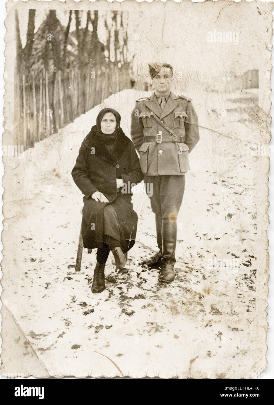 Old lady and a second lieutenant wearing romanian M1934 uniform. Print  DAM by IDimager www.idimager.com/WP/?page id=20 ( http://www.idimager.com/WP/?page id=20 ) Stock Photo