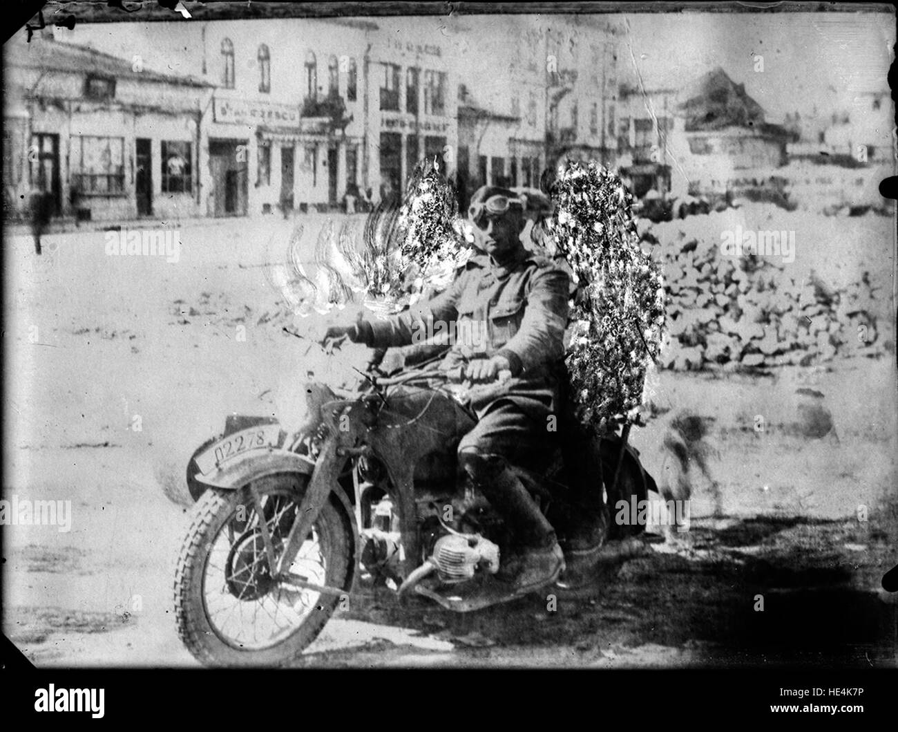 Romanian soldier uniform M1940 riding a Zündapp KS 600 motorbyke  Reproduction Stock Photo