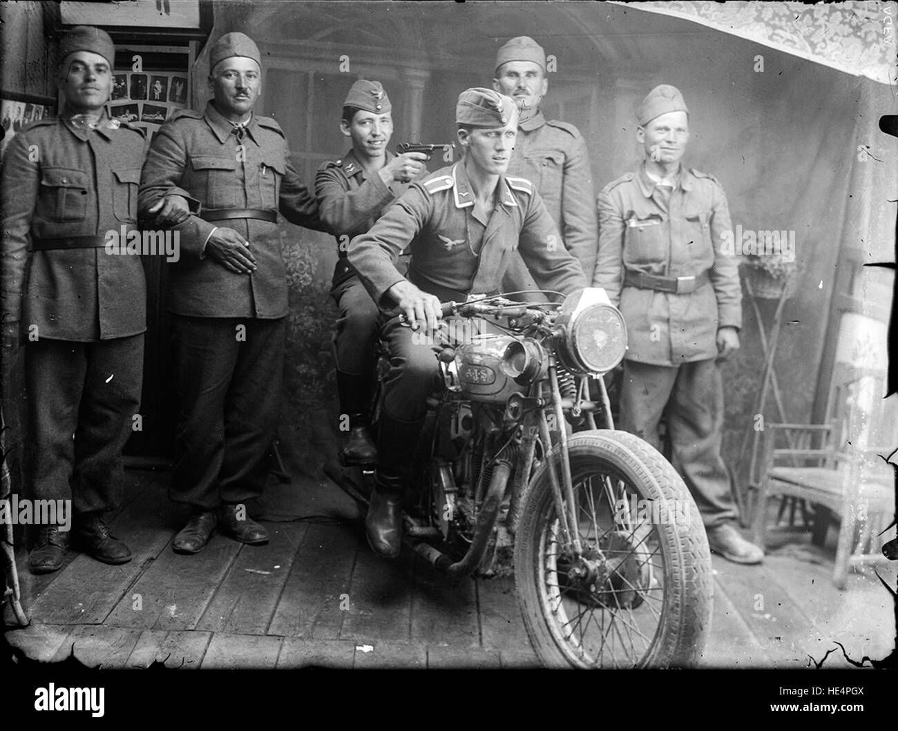Militari cu motocicletă, 1941 colectiacosticaacsinte.eu/shop/ ( http://colectiacosticaacsinte.eu/shop/ ) Stock Photo