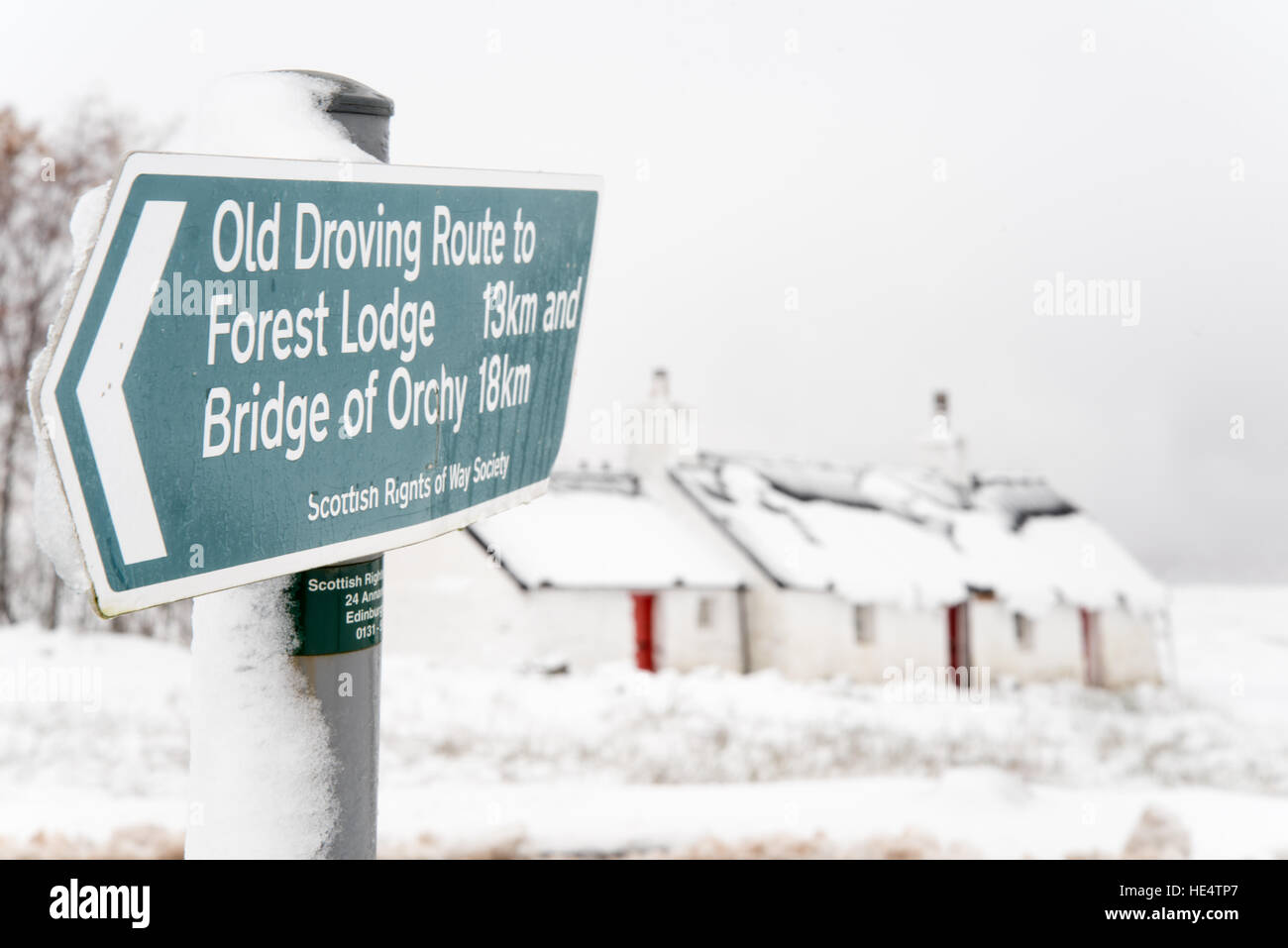 Road sign by the west highland way long distance footpath, rannoch moor, scotland, uk Stock Photo