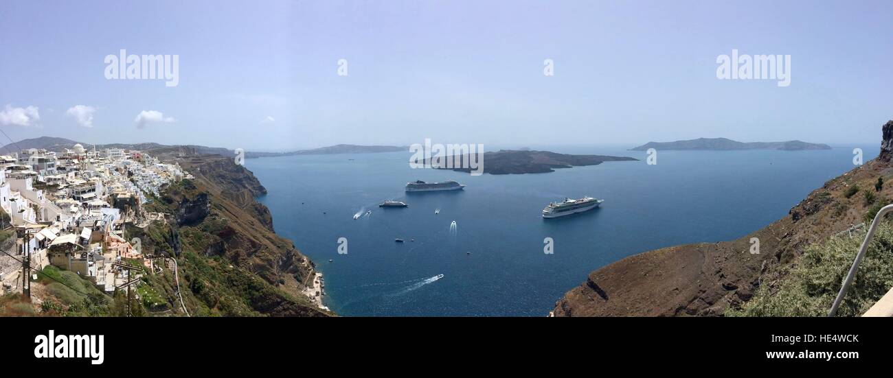 Panoramic view of Santorini Greece Stock Photo