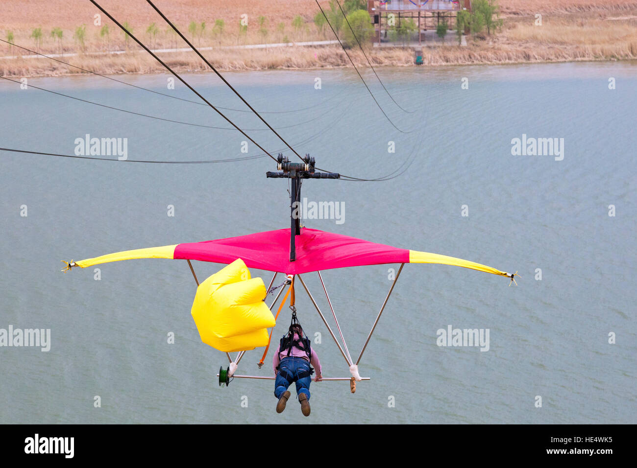 Paragliding at Shapotou Scenic Area, Zhongwei, Ningxia, China Stock Photo