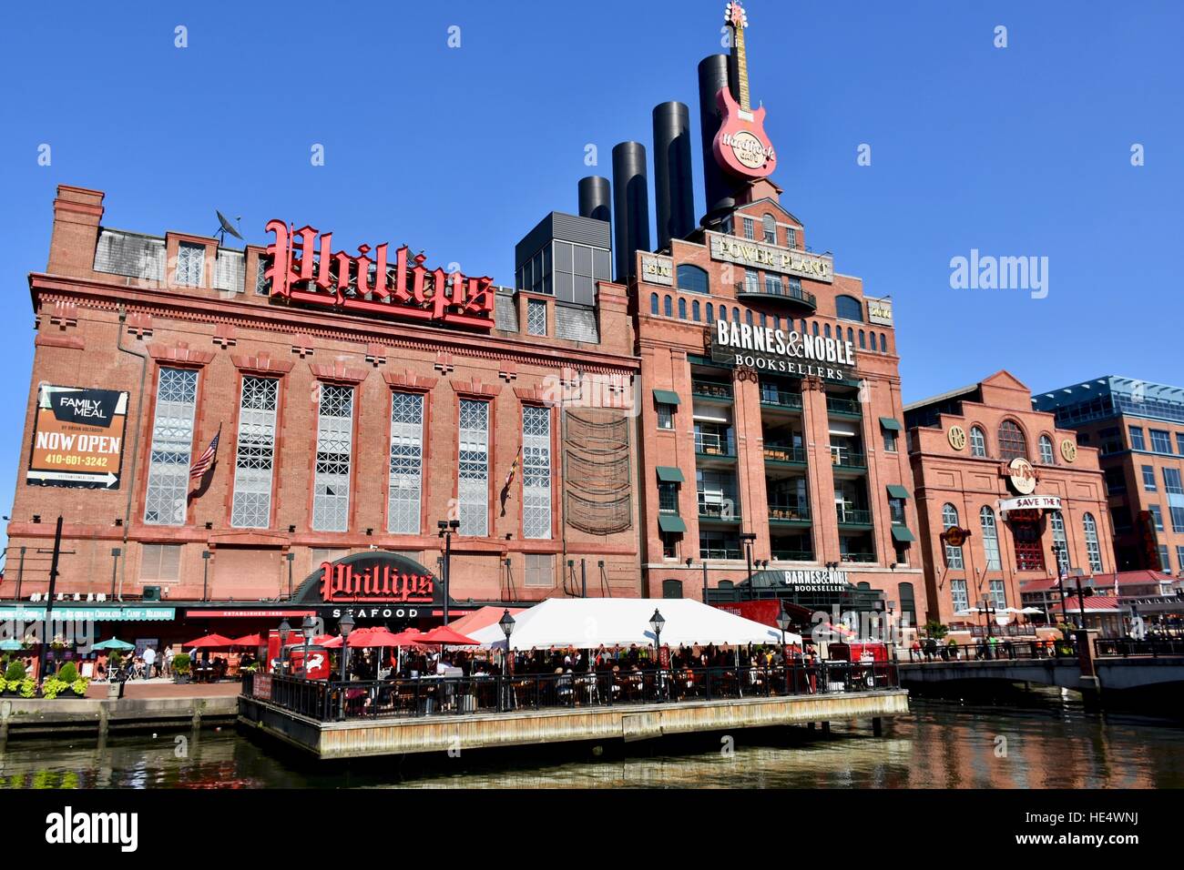 Baltimore Inner Harbor Seafood Restaurant And Barnes And Noble Stock Photo Alamy