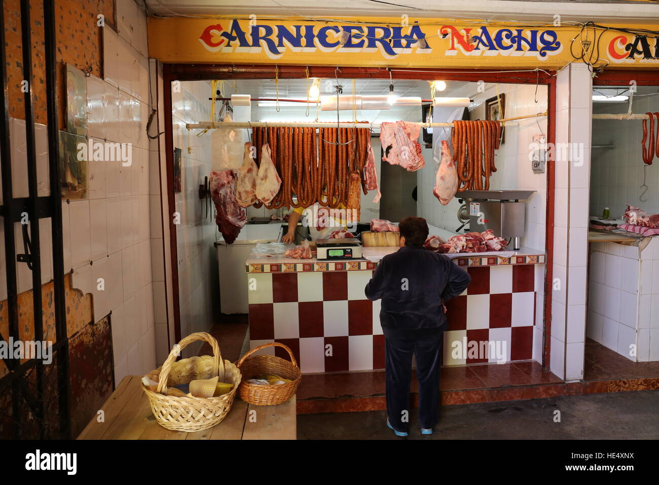 Butcher on Mexican Market - Mineral del Monte, Mexico - 2015 Stock Photo