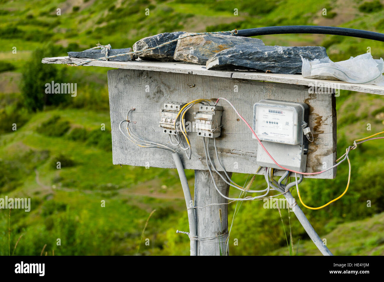 A very simple electric power supply with security box Stock Photo