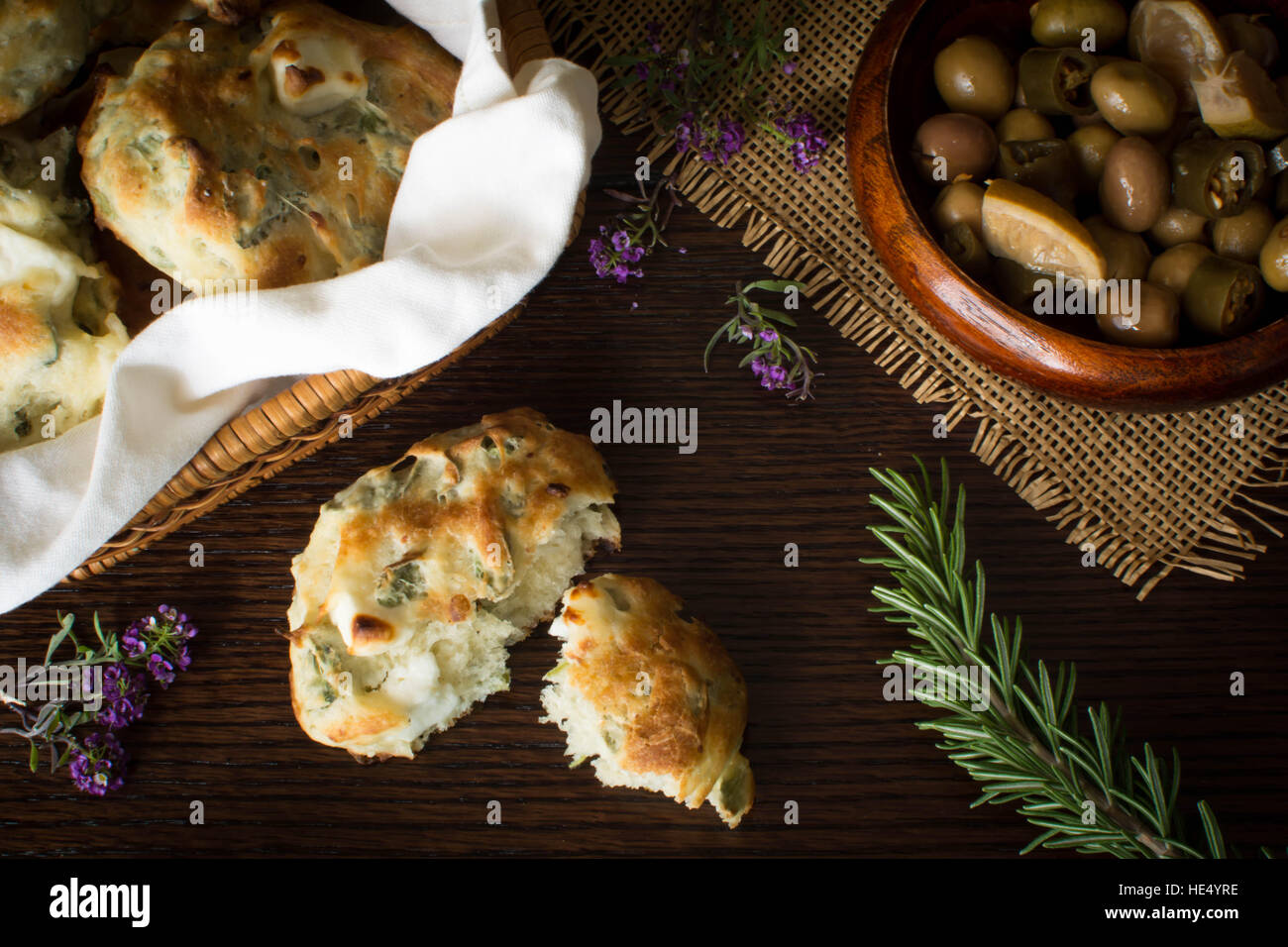 Palestinian thyme and cheese bread with the morning tea Stock Photo Alamy