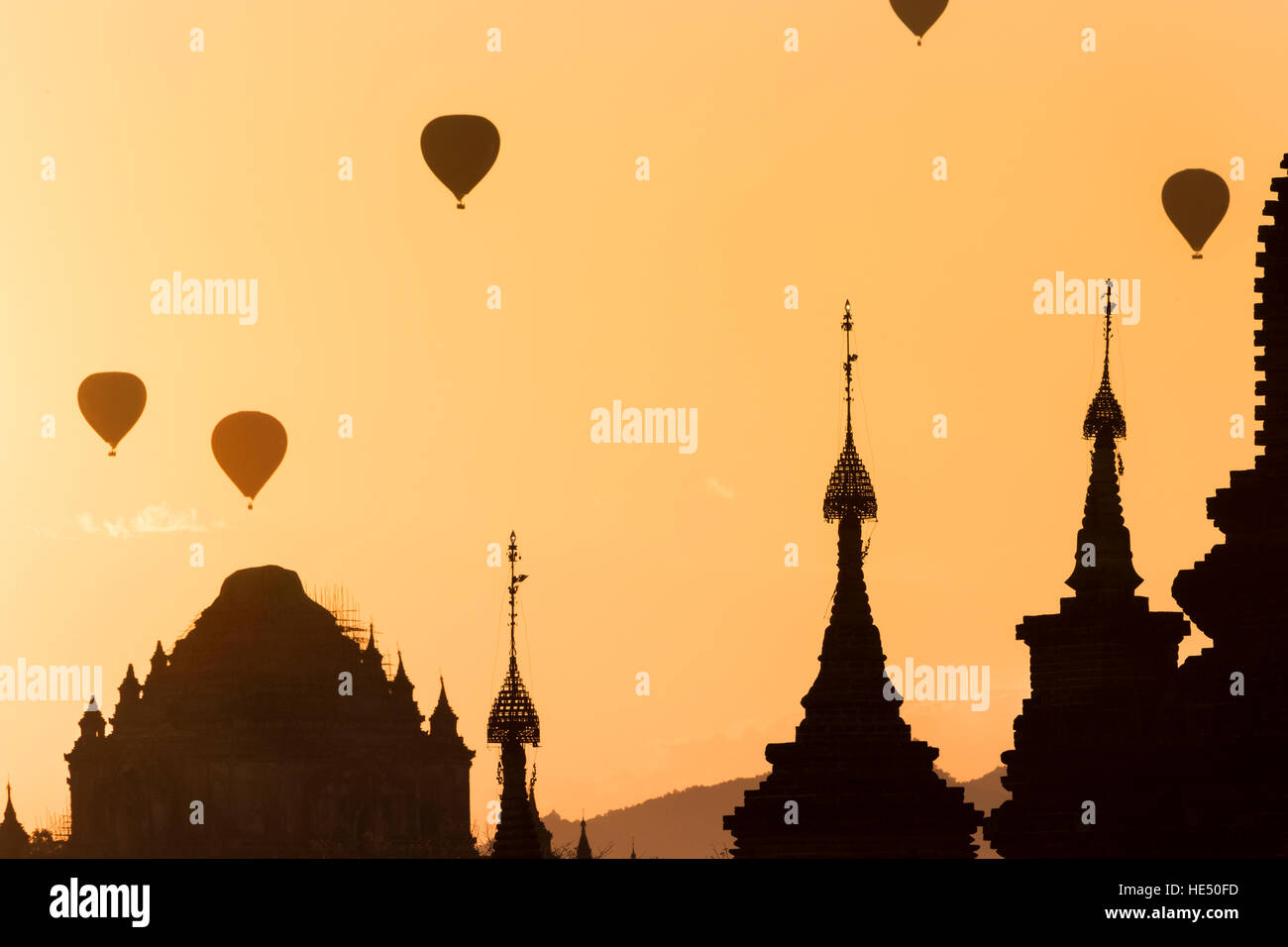 sunrise in Bagan with hot air Balloons, Myanmar Stock Photo - Alamy