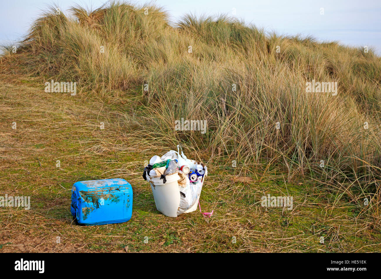 Rubbish collected in sand dunes in an Area of Outstanding Natural