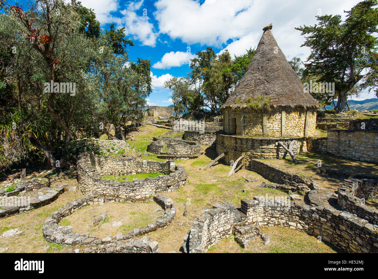 Ruins of round houses, Kuelap fortress, Chachapoyas, Luya Province, Andes, Peru Stock Photo