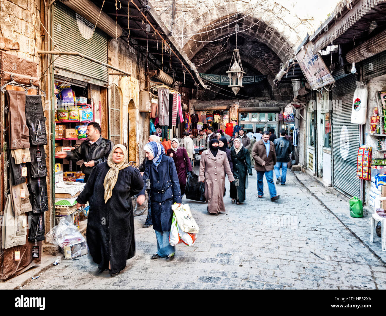 busy souk market shopping street in old town of aleppo syria Stock ...