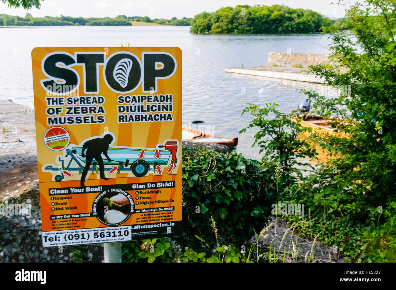 Zebra mussel spread warning sign hires stock photography and images