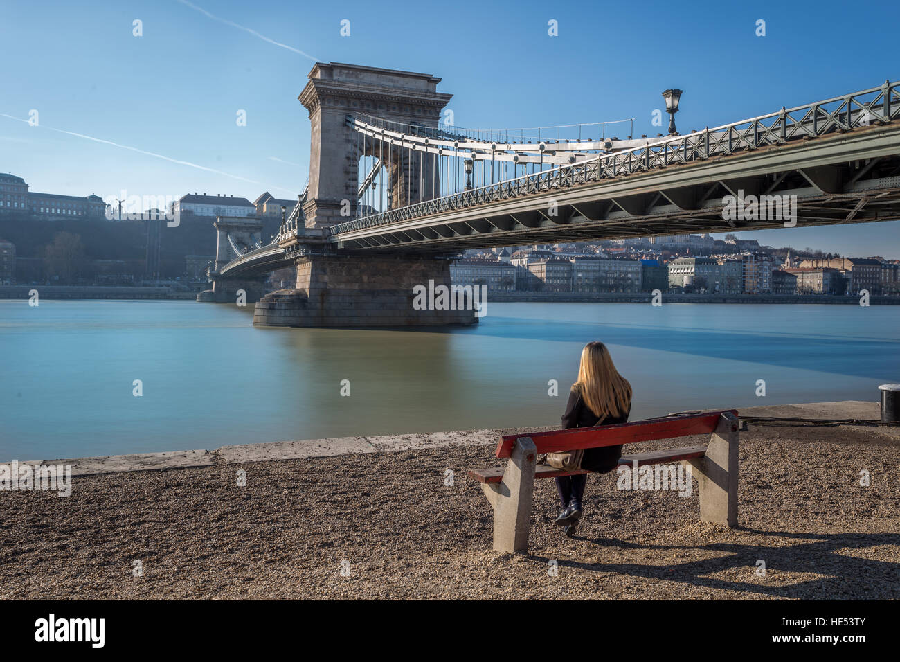 Girl stone bench hi-res stock photography and images - Alamy