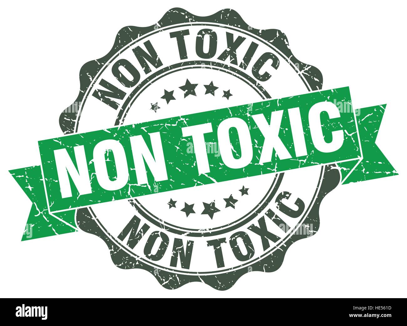non toxic sign. non toxic round ribbon sticker. non toxic tag Stock
