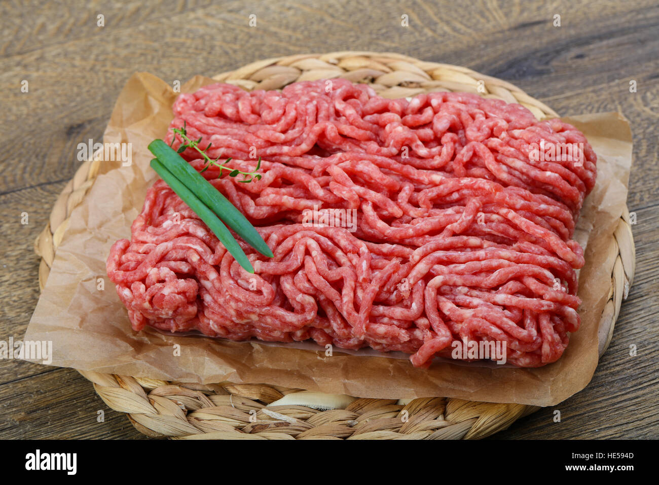 Raw Minced beef with onion ready for cooking Stock Photo Alamy
