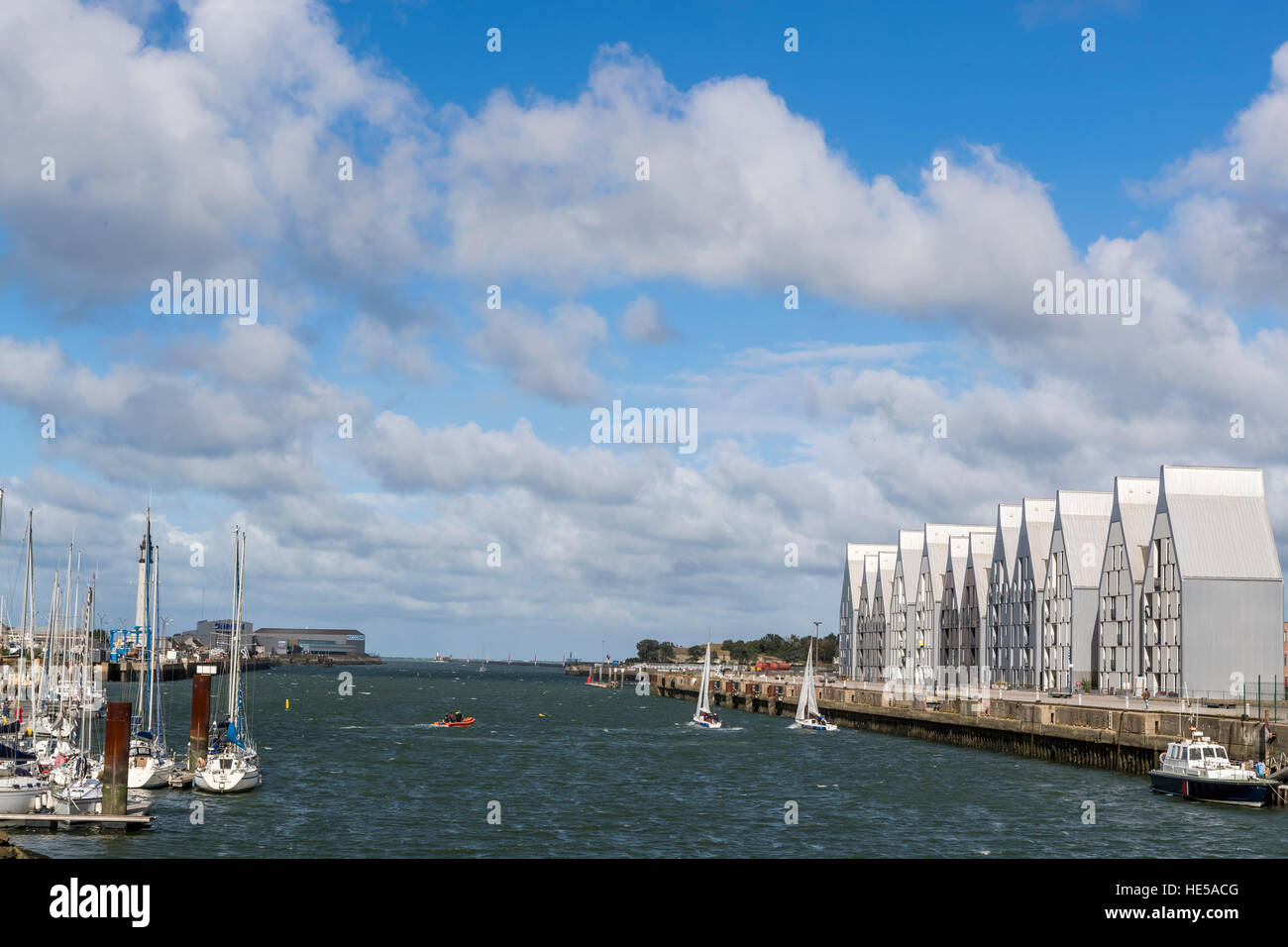 Modern apartment buildings at Quai de la Dunkirk. Sailing Club