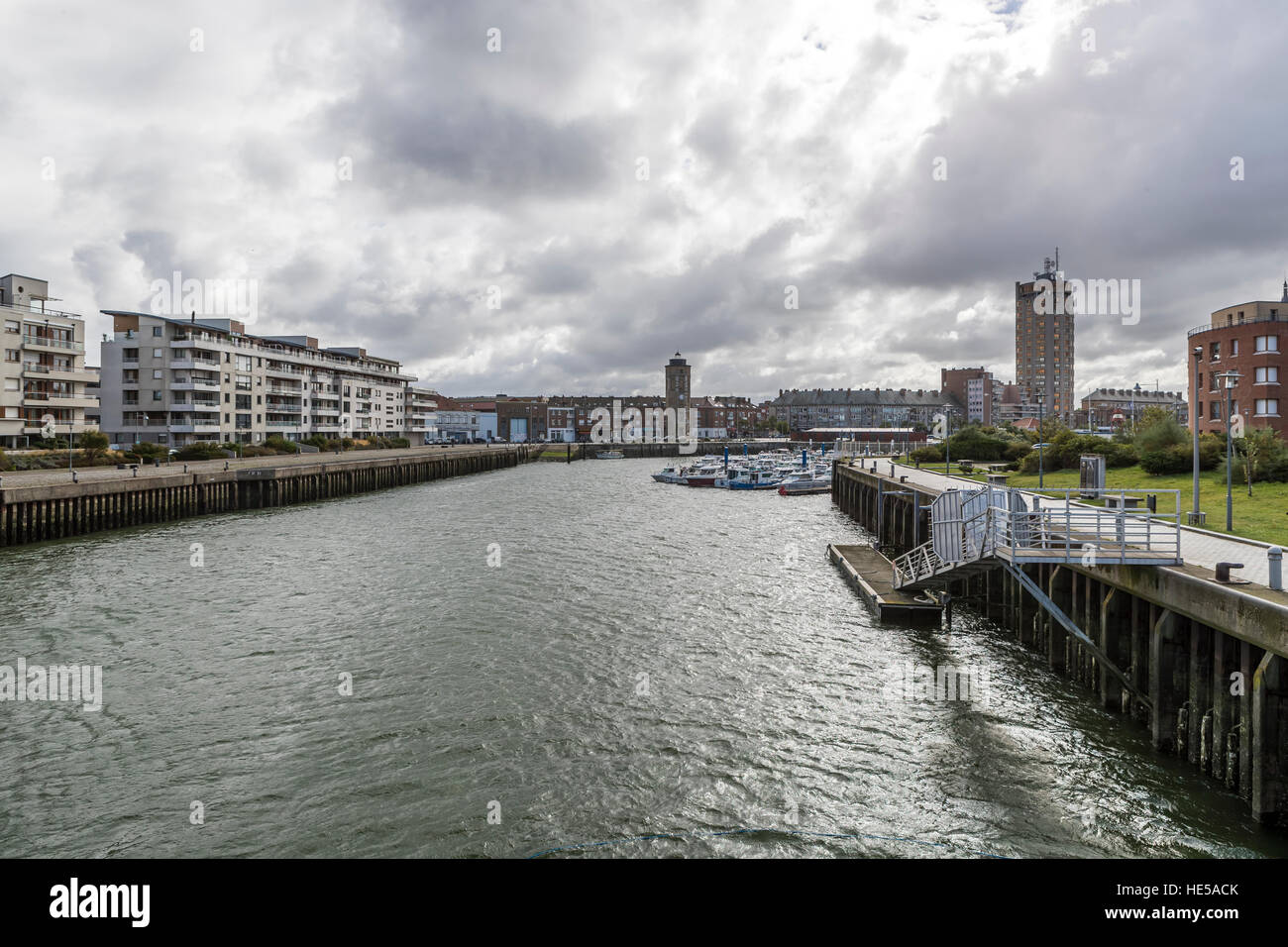 Marina development from the Pont de la Bataille du Texel Dunkirk, France. Stock Photo
