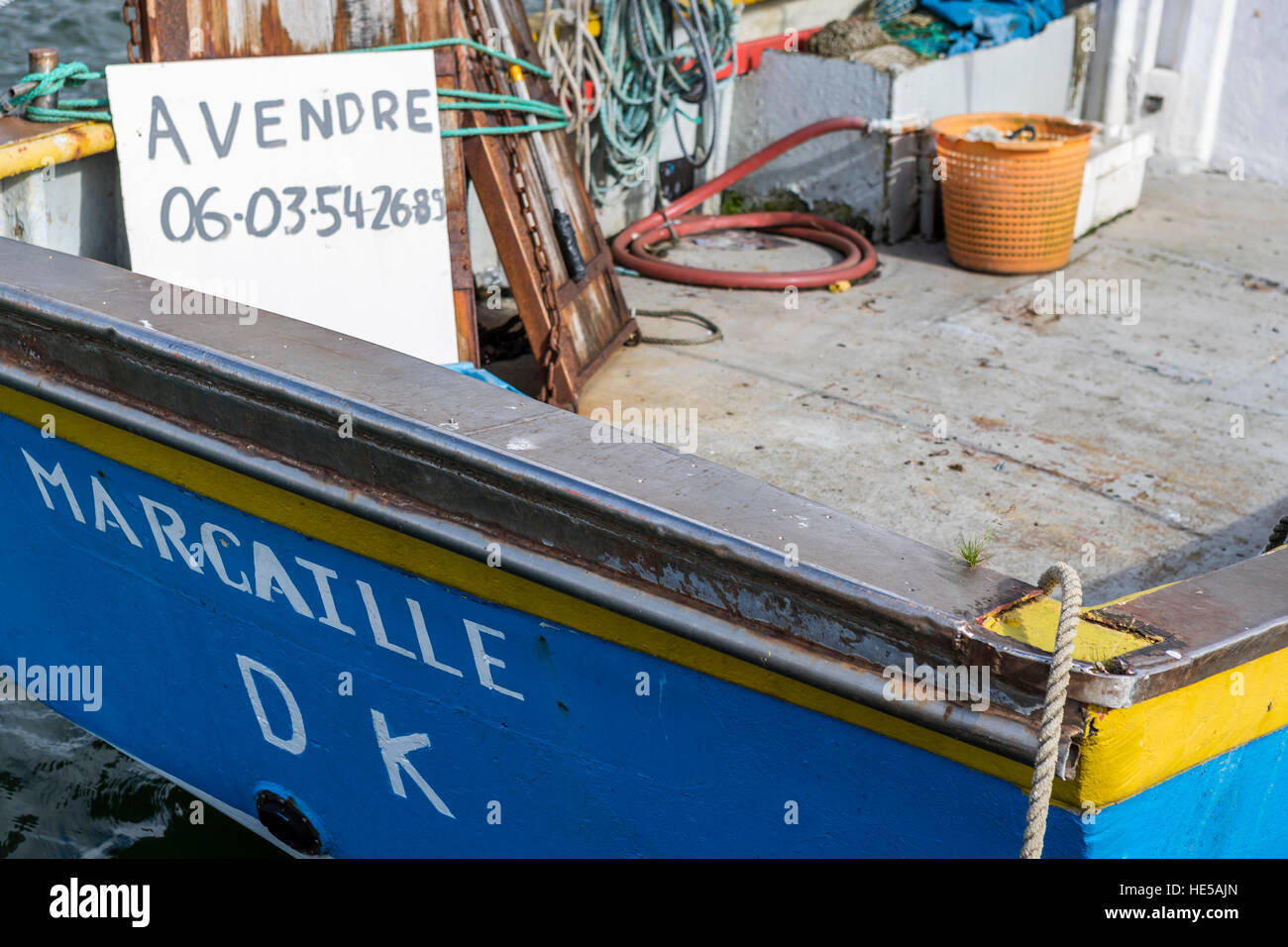 Fishing boat for sale in the harbour by the Liars Tower, Dunkirk