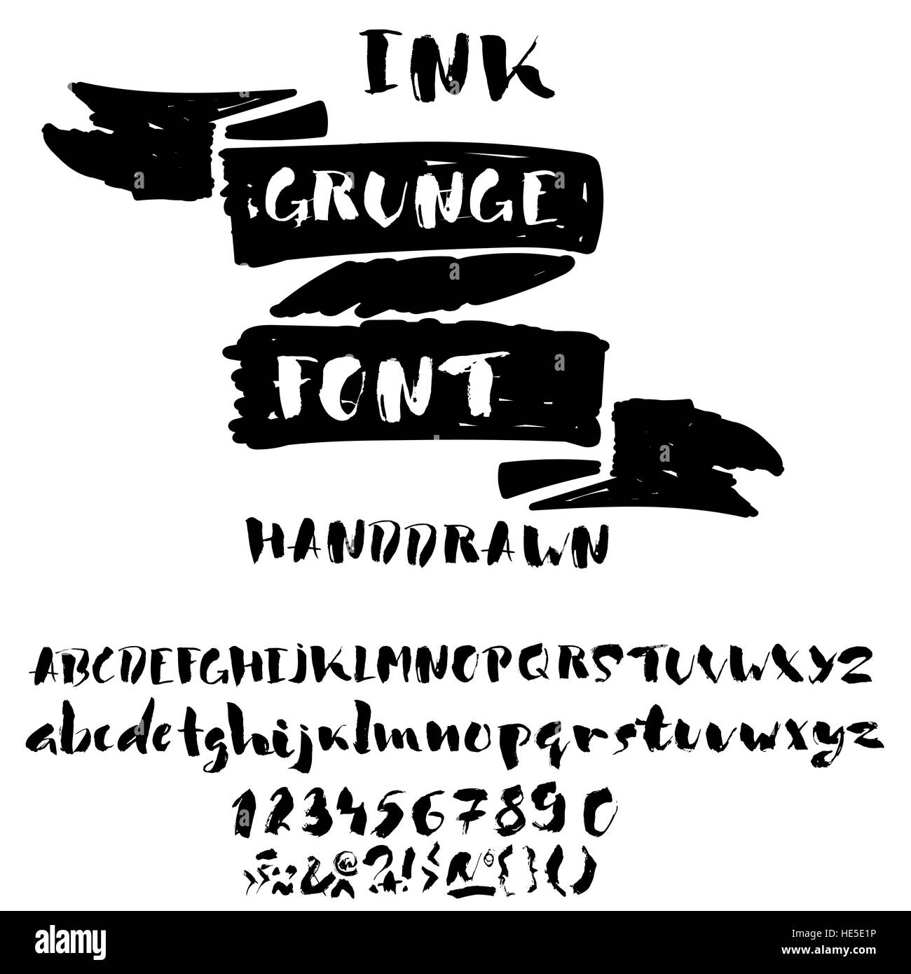 Hand drawn font made by dry brush strokes. Grunge style alphabet Stock ...