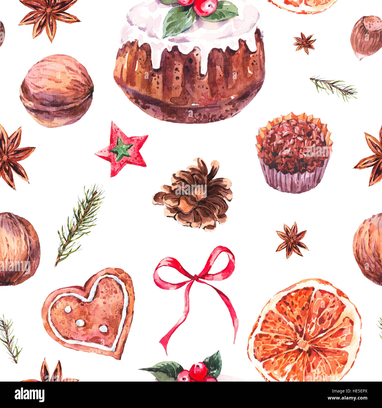Watercolor Christmas seamless pattern with traditional pudding Stock ...