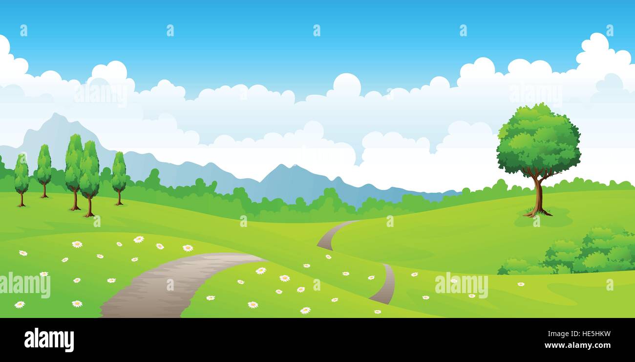 Summer landscape with meadow flowers and mountains Stock Vector Image ...