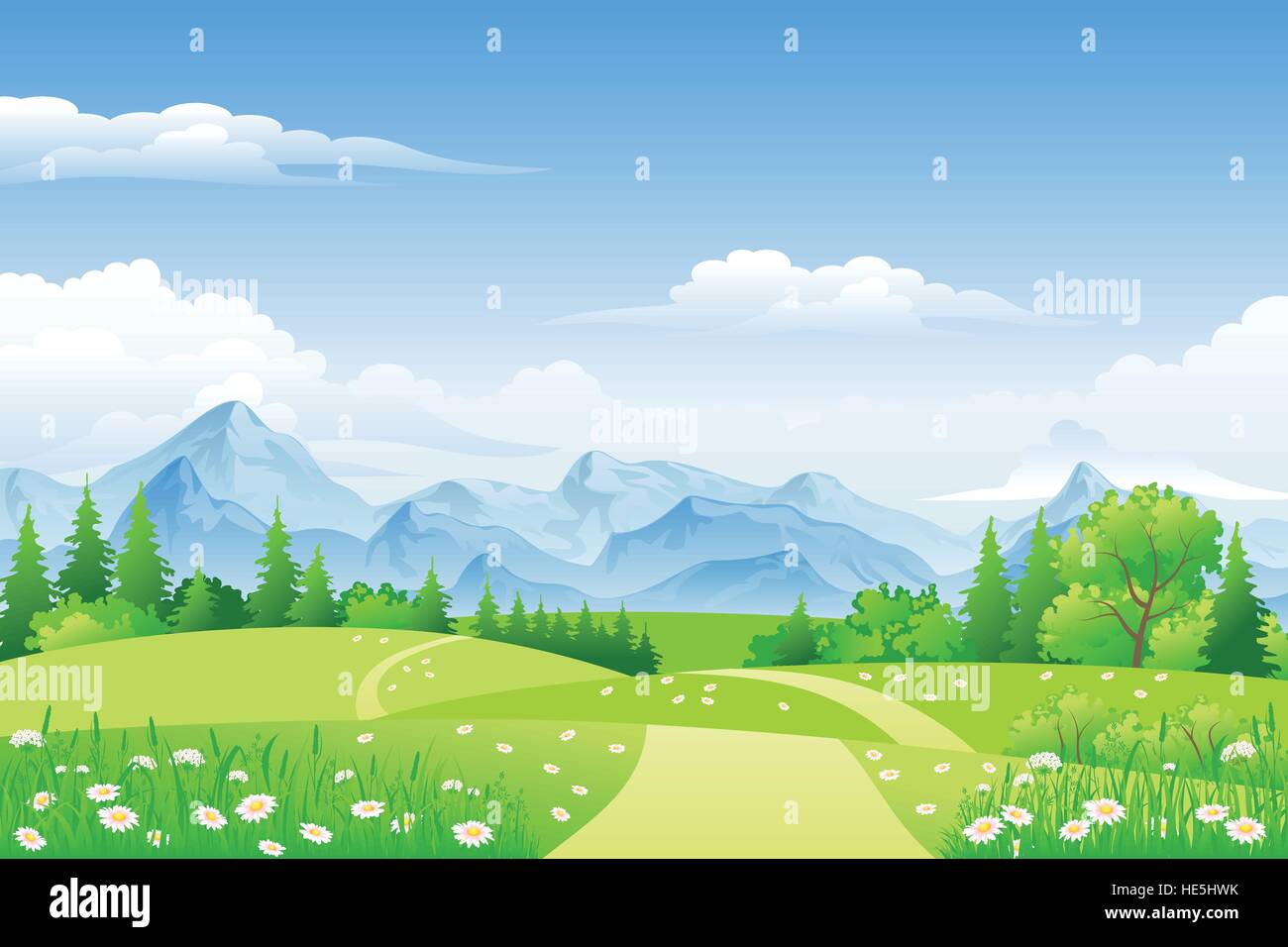 Summer landscape with meadows and mountains Stock Vector Image & Art ...