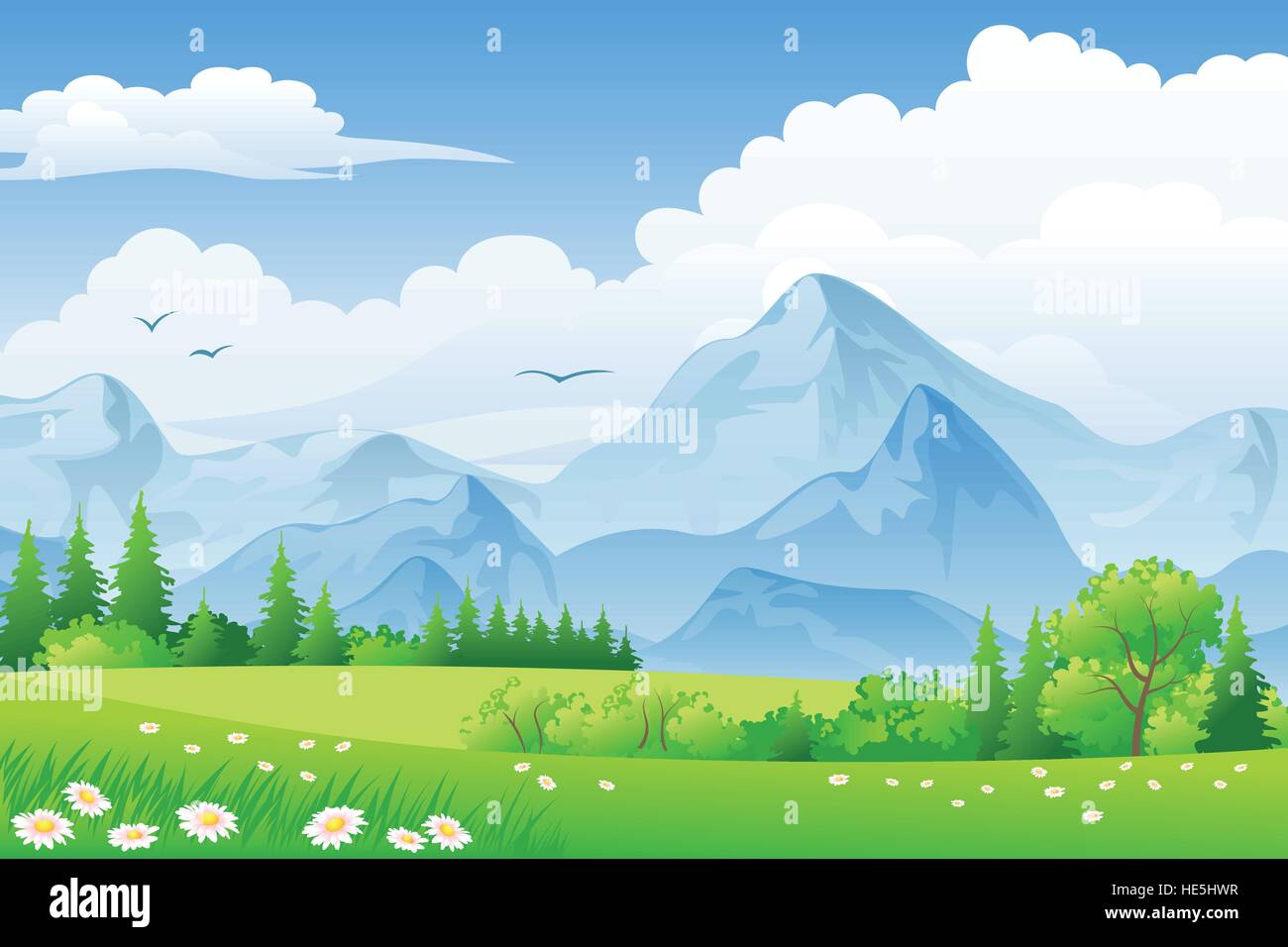 Summer landscape with meadows and mountains Stock Vector Image & Art ...