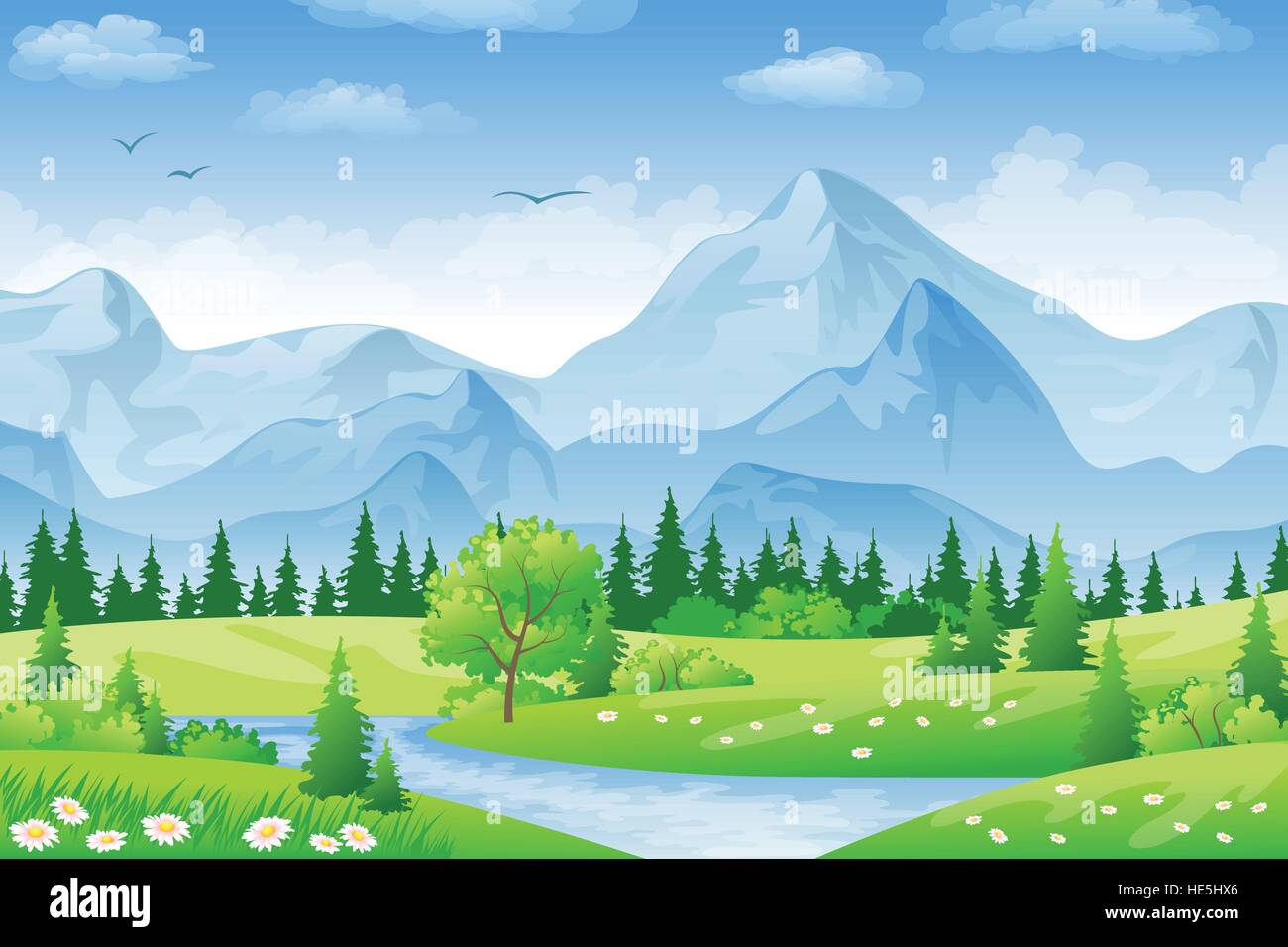 Summer landscape with meadows and mountains Stock Vector Image & Art ...