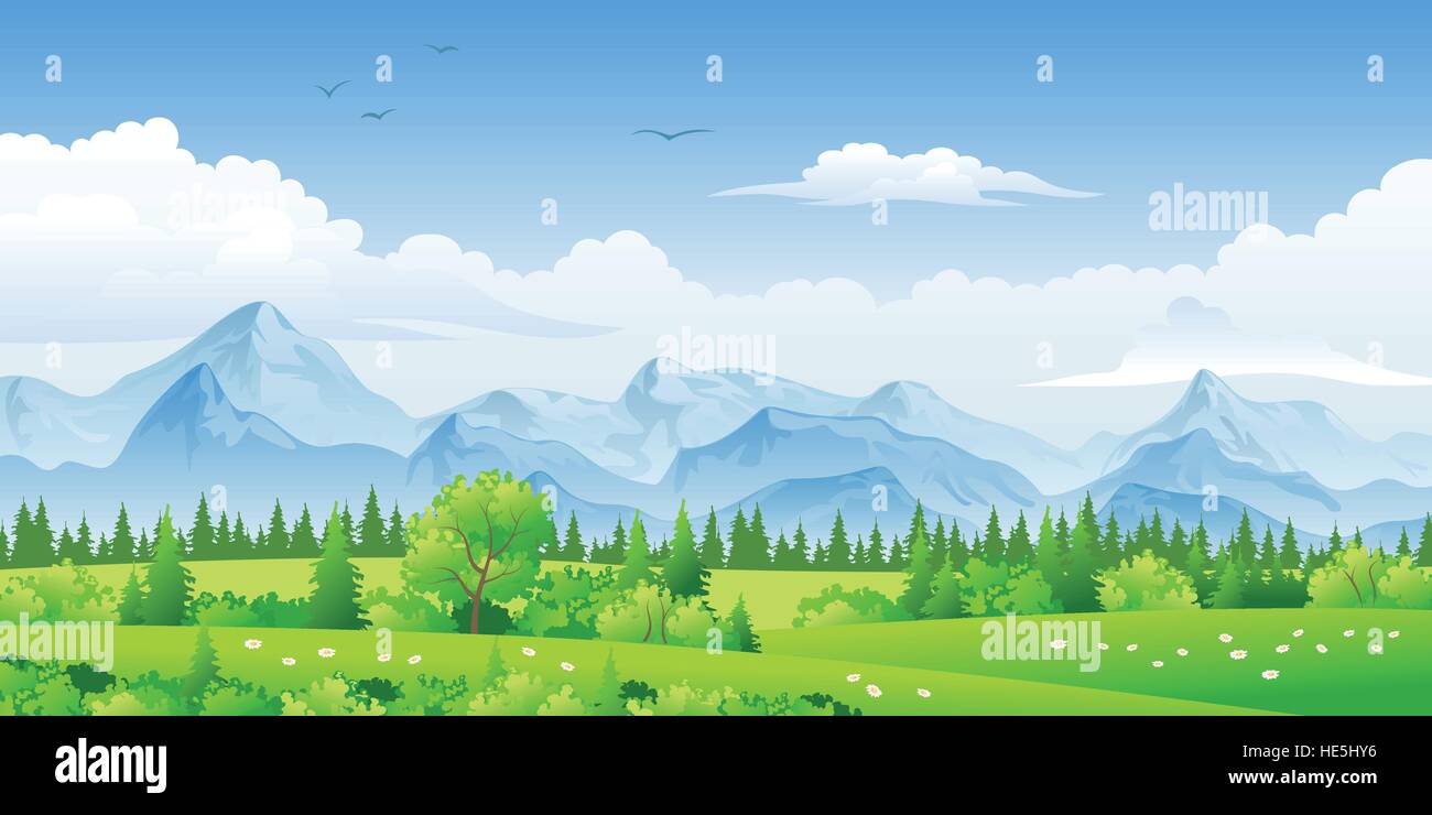 Panorama landscape with trees and mountains Stock Vector Image & Art ...