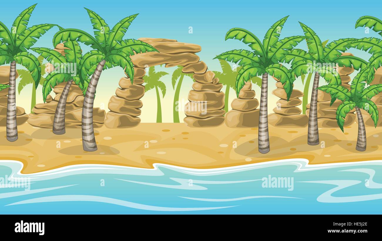 Seamless natur beach landscape with palm trees Stock Vector
