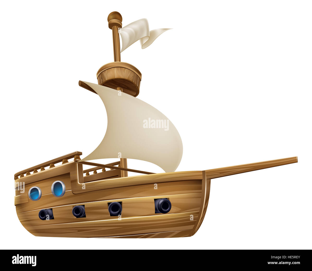 An illustration of a cartoon sailing ship boat Stock Photo