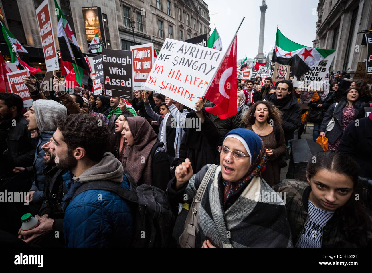 London, UK. 17th December, 2016. Hundreds join March for Aleppo to continue raising awareness of the catastrophic daily bombings in Aleppo, Syria © Guy Corbishley/Alamy Live News Stock Photo