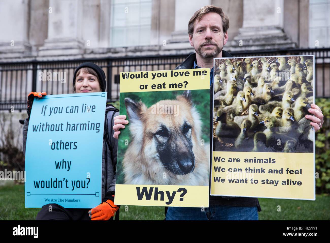 London, UK. 17th December, 2016. Animal rights activists take part in a ...