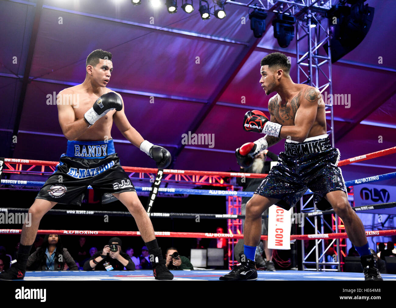 Las Vegas, Nevada, USA. 17th December, 2016.  The undefeated Randy 'El Matador' Moreno takes on 'Money' Mike Fowler in a 6 round Junior Lightweight bout at “Knockout Night at the D”  presented by the D Las Vegas and DLVEC and promoted by Roy Jones Jr. Boxing. Credit: Ken Howard/Alamy Live News Stock Photo