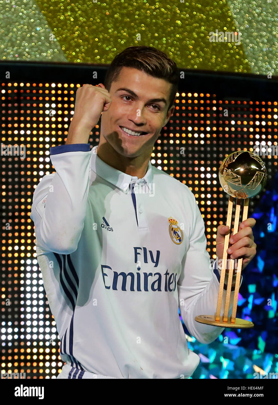 Yokohama, Japan. 18th Dec, 2016. Spain's Real Madrid Cristiano Ronaldo  receives the golden ball award during the final of the FIFA Club World Cup  in Yokohama, suburban Tokyo on Sunday, December 18,
