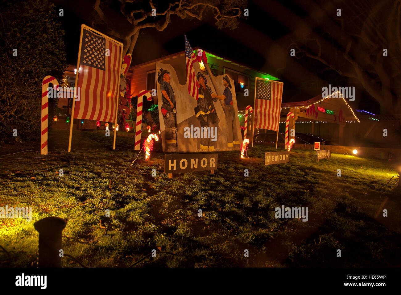 Homes decorated for Christmas on Morse Drive community, Pacific Grove