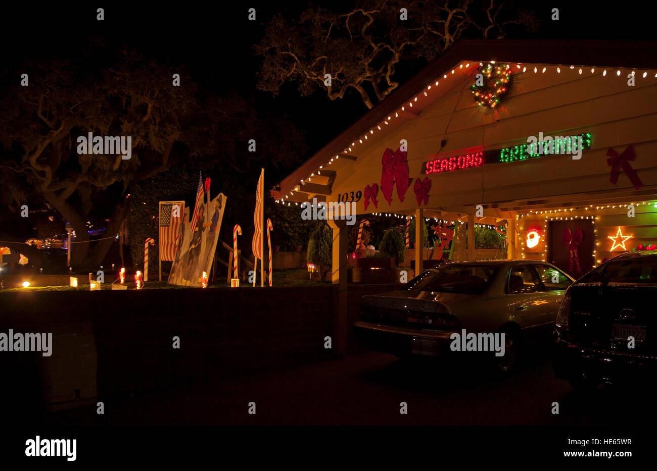 Homes decorated for Christmas on Morse Drive community, Pacific Grove