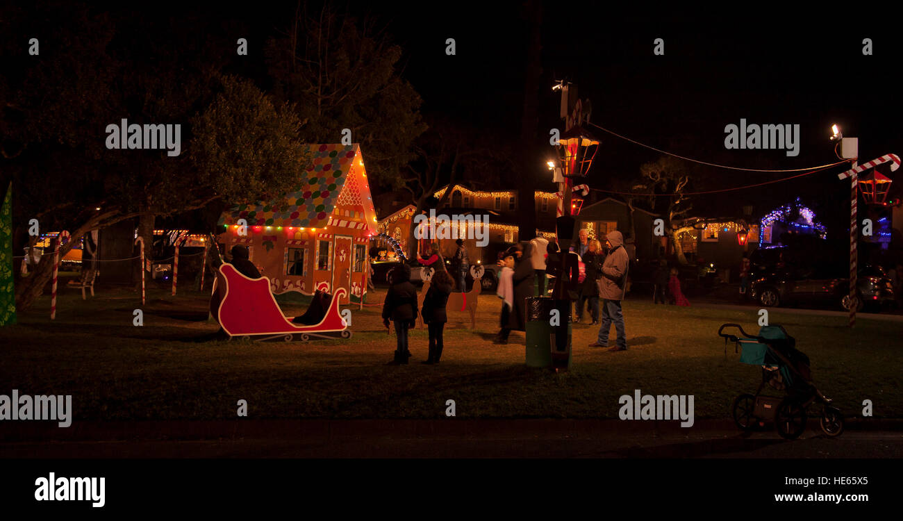 Homes decorated for Christmas on Morse Drive community, Pacific Grove