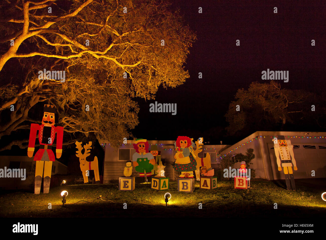 Homes decorated for Christmas on Morse Drive community, Pacific Grove