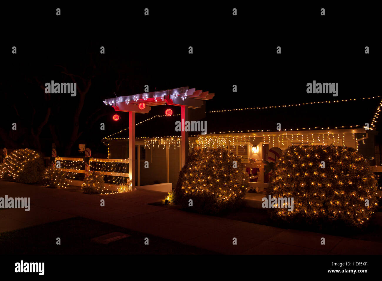 Homes decorated for Christmas on Morse Drive community, Pacific Grove