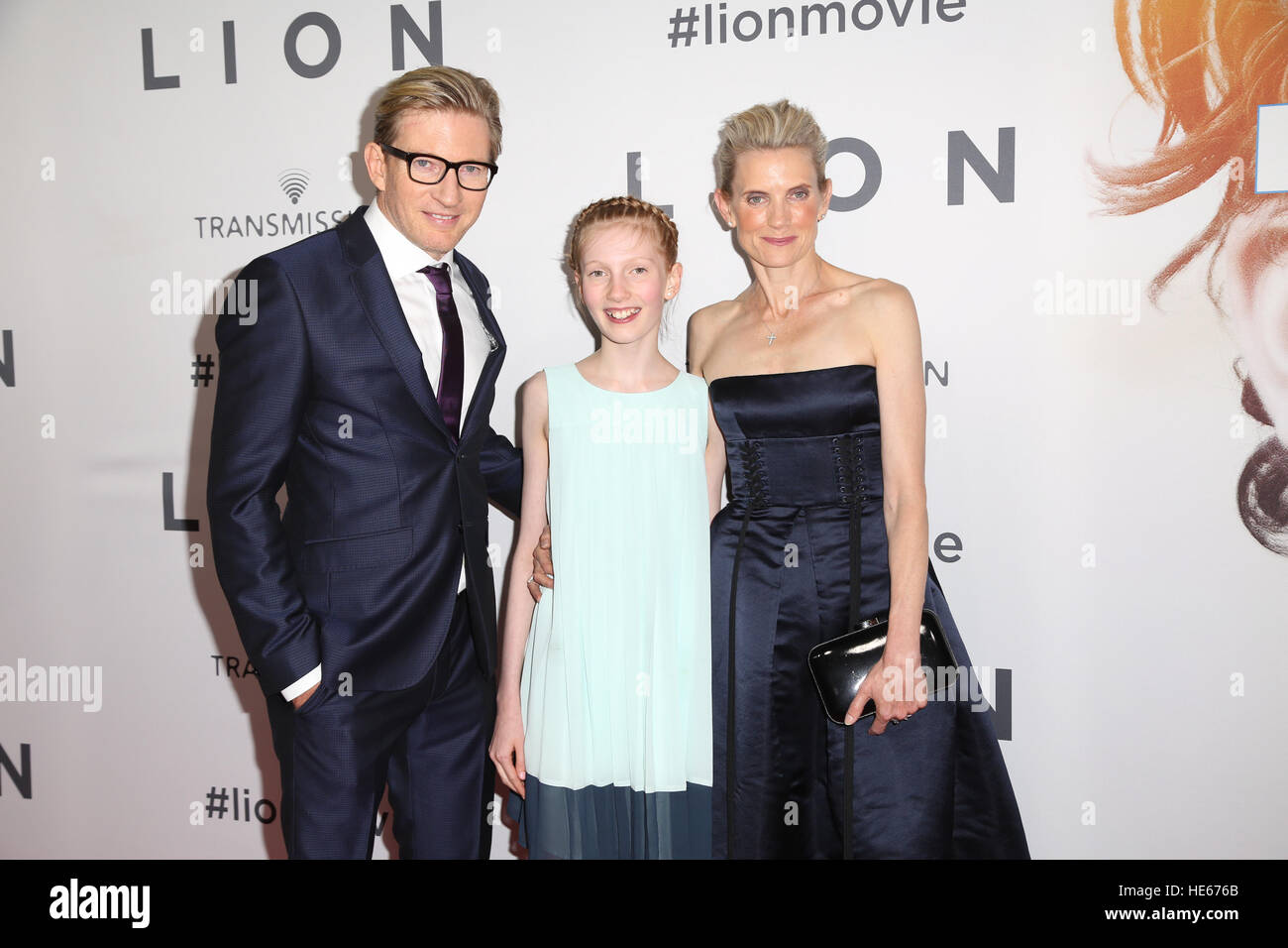 Sydney, Australia. 19 December 2016. Pictured: David Wenham, Kate Agnew,  Eliza Jane Wenham. The cast and crew of LION arrived on the red carpet for  the Australian premiere at the State Theatre
