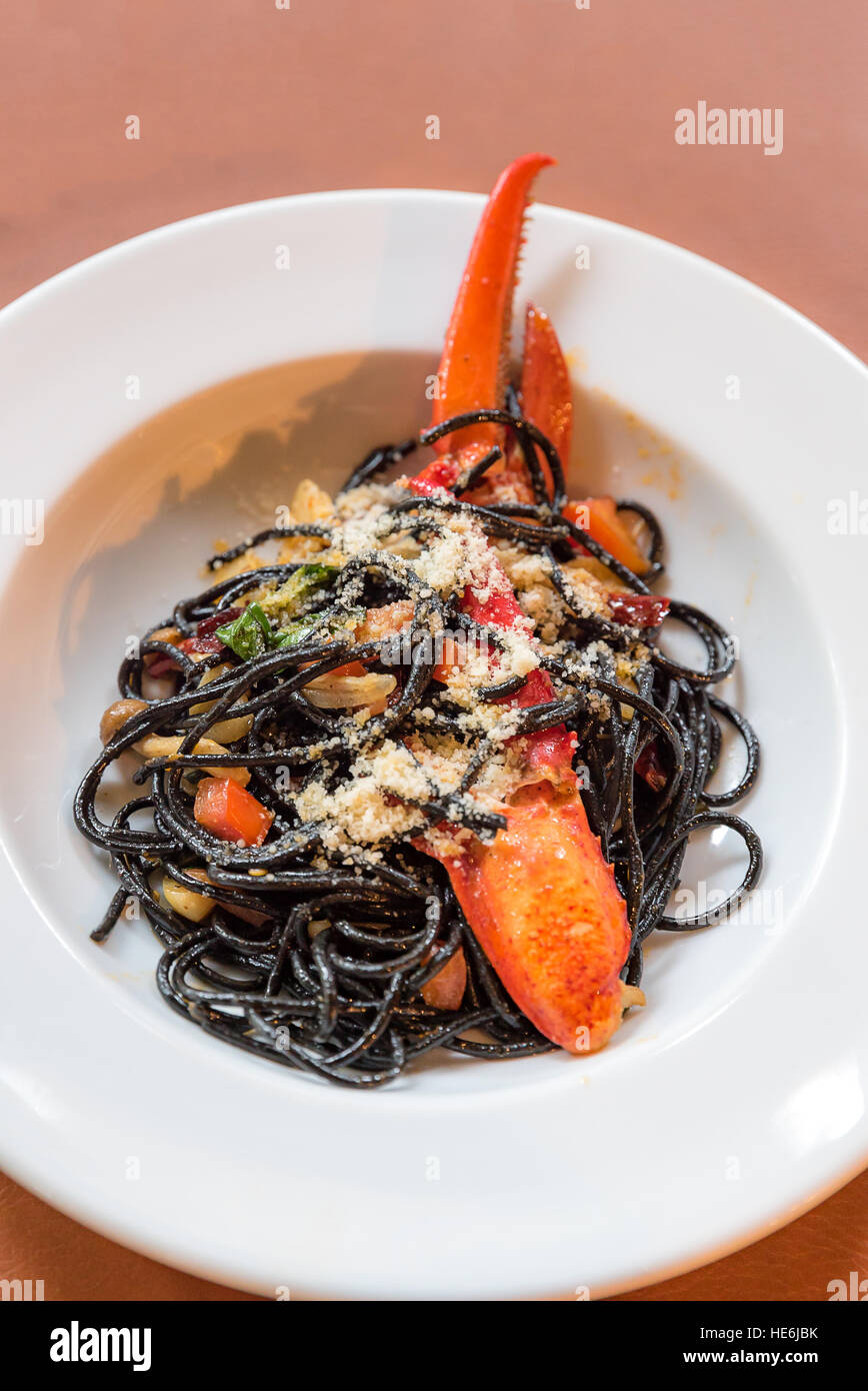 Lobster Pasta aglio olio, Groumet french cuisine Stock Photo Alamy